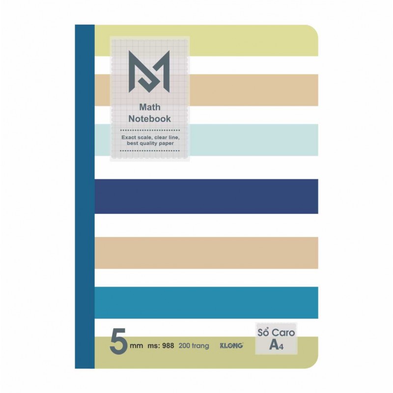 Sổ Caro may dán gáy A4 Math Notebook Klong 200 trang MS 988-VPP KLONG