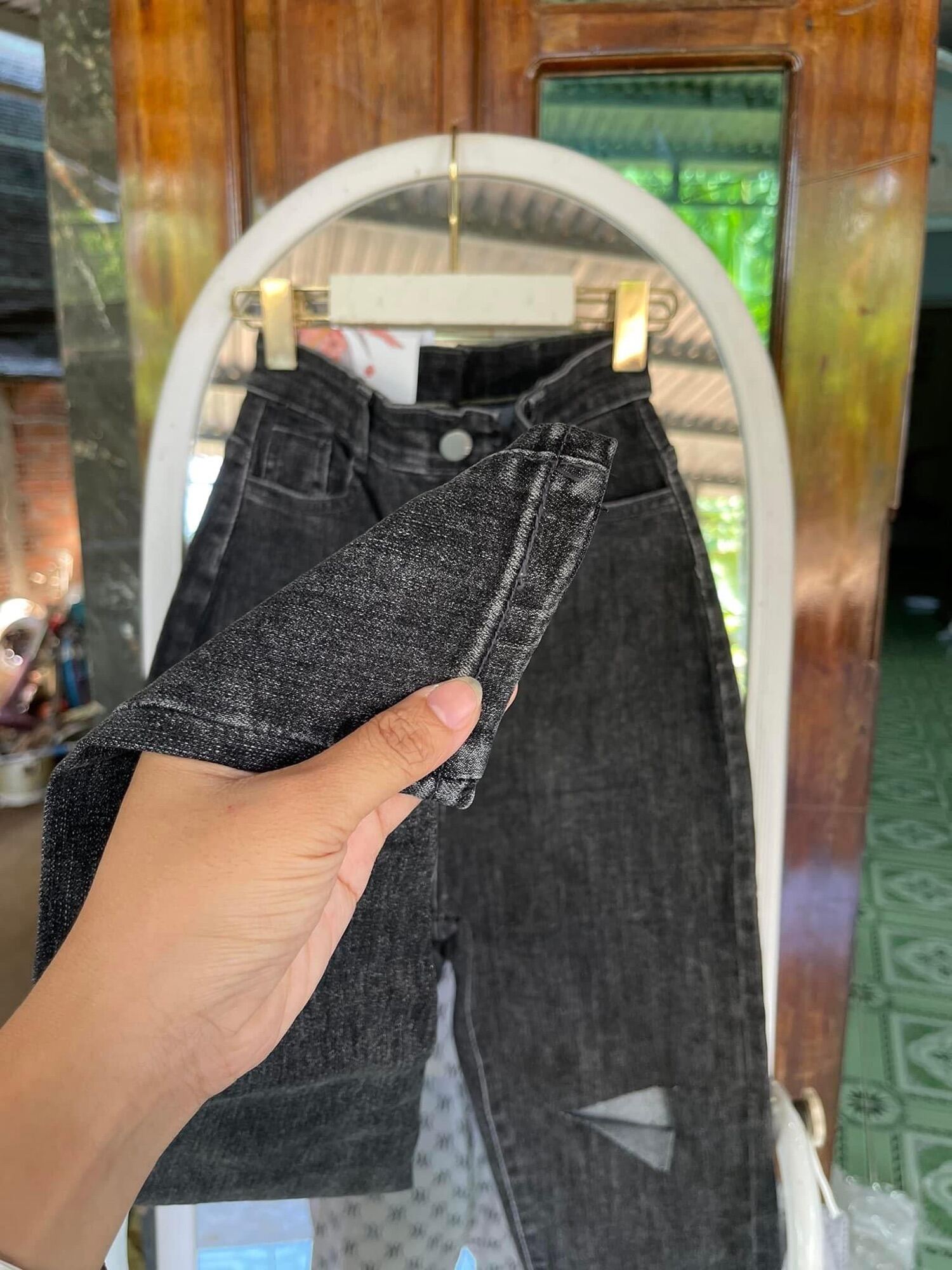 Jeans dài lưng cao co giãn rách bẹ PT