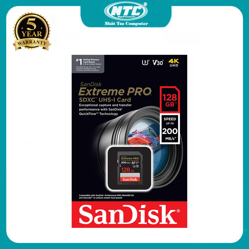 SanDisk Extreme Pro 128GB UHS-I U3 4K V30 SDXC 200 MB/s write 90 MB/s (black) hottest computer memory card