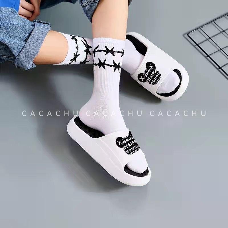 Dép quai ngang nam nữ thời trang độn đế 5cm Ulzzang mặt Gấu XX, Dép bánh mỳ đi không ngấm nước CACACHU D031