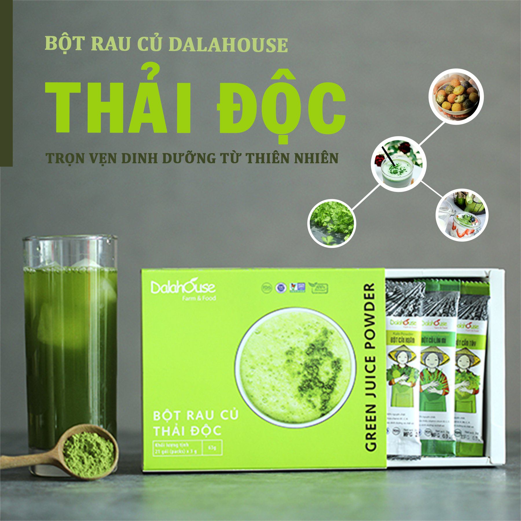 Combo Bột Rau Củ Detox Thải Độc Dalahouse 63g (21 gói * 3g * 7 vị)