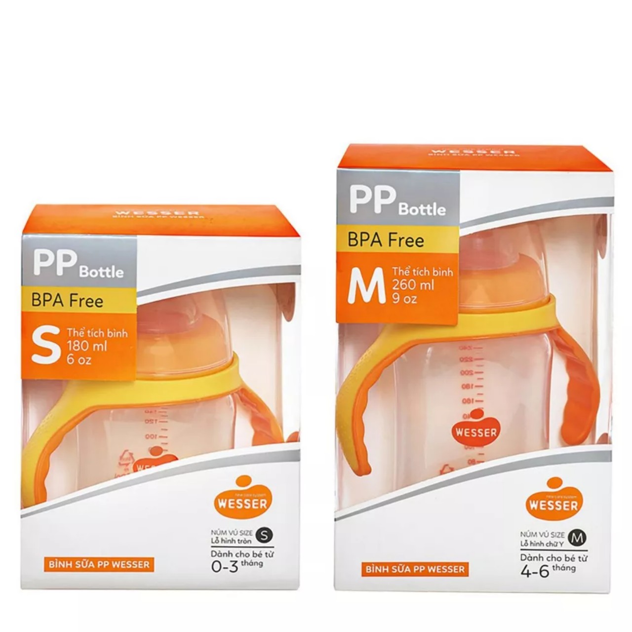 Bình sữa wesser cổ rộng nhựa pp 180ml/260ml
