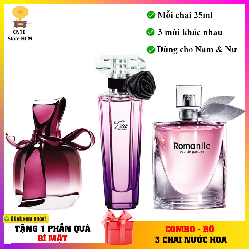Combo Bộ 3 chai nước hoa thơm quyến rũ ngọt ngào 75ml - Món quà tặng ý nghĩa -25ml/1chai (CÔNG NGHỆ 10-10)