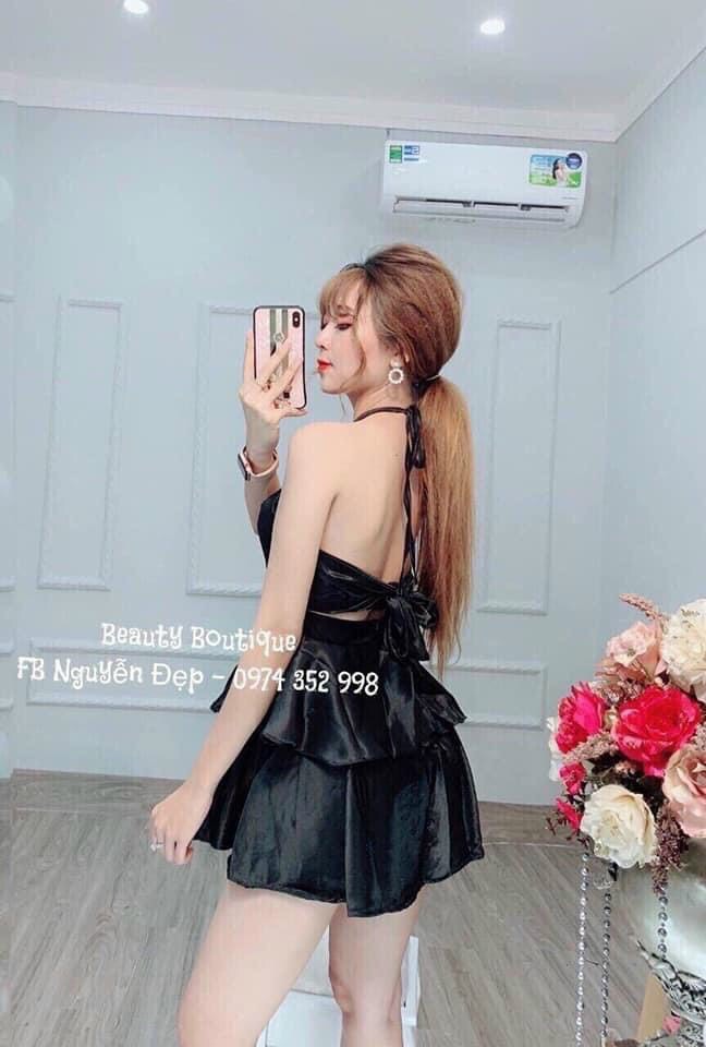 Đầm yếm hai tầng trơn chất phi bóng cực xinh