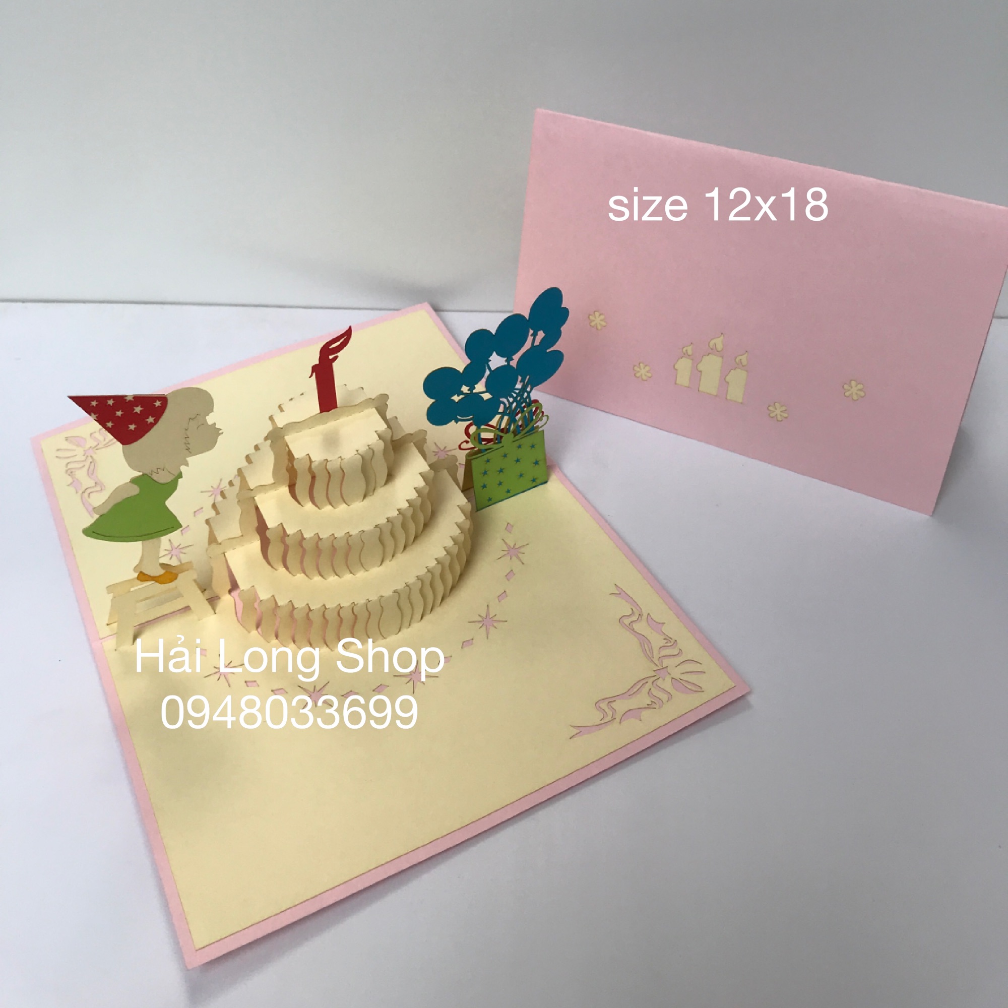 Bé Gái Thổi Nến ( bìa hồng ) -  Sinh Nhật - Birthday - Thiệp 3D