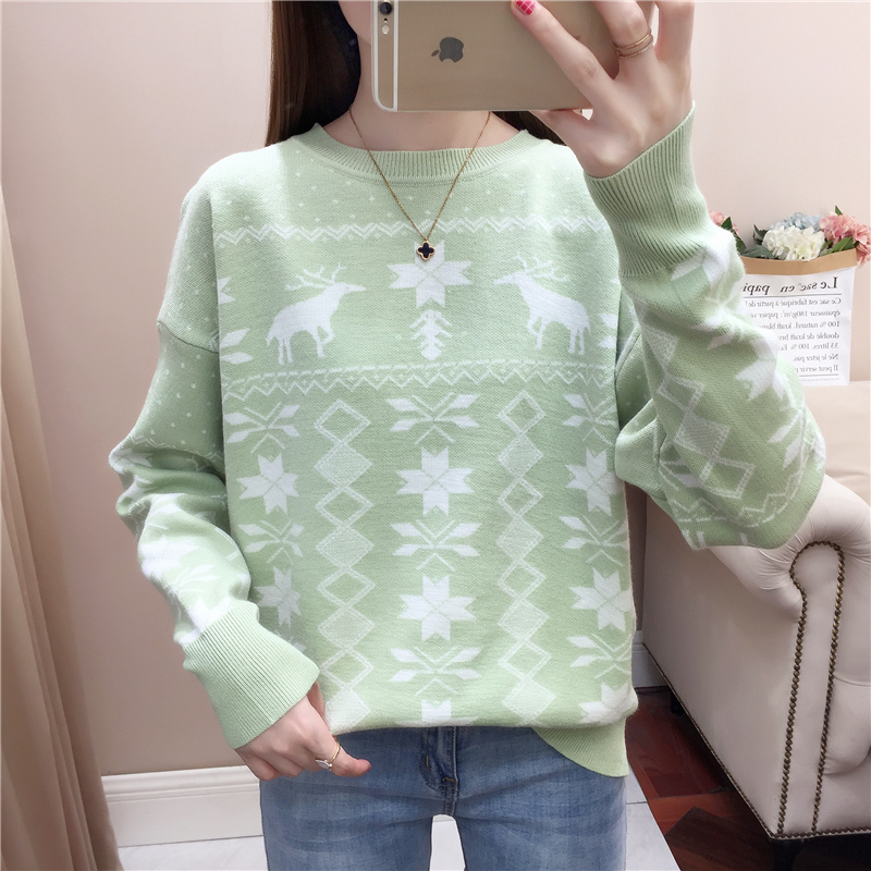 1Z32 Áo len nữ họa tiết Giáng Sinh