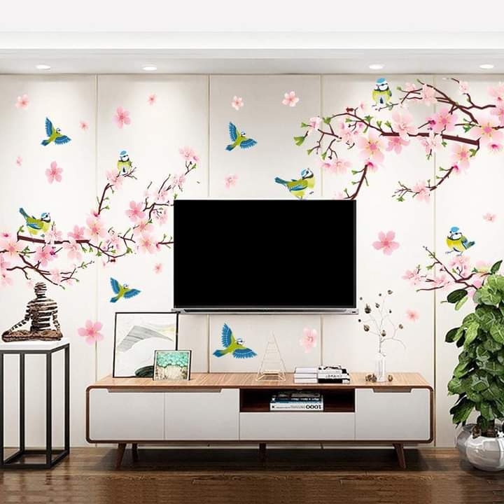 Decal dán tường đôi cành đào hồng 6