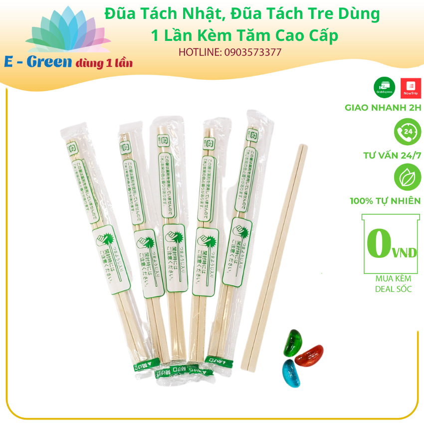 [Freeship+Giảm Giá5K]Bịch 100 Đôi Đũa tách dùng một lần loại gỗ/tre kèm tăm tiệt trùng kiểu Nhật, bao giấy an toàn, tiện lợi - E Green Dùng 1 Lần