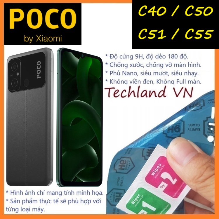 Cường Lực Phủ Nano Xiaomi Poco C40 / C50 / C51 / C55 - Trong Suốt, Không Full Màn, Không Viền Đen