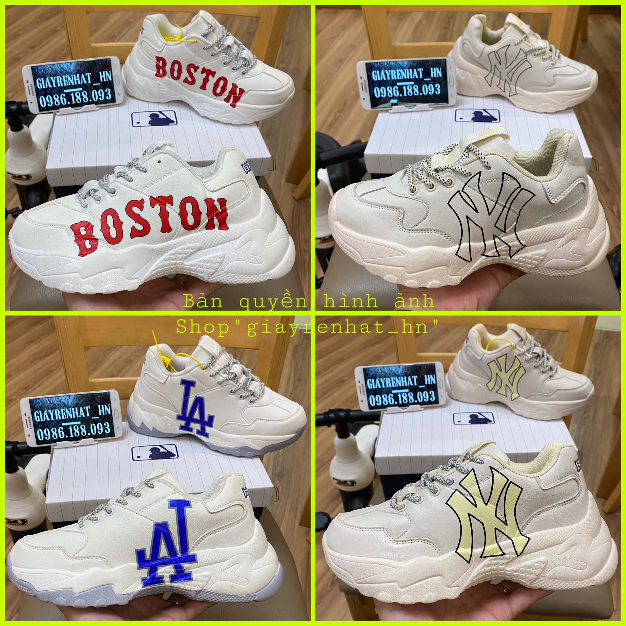 [TẶNG HỘP,TẤT] Giày Thể Thao Sneaker MLB NY, BOSTON,LA,