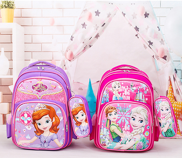 [SIZE CAO 41CM] Balo kèm túi đựng bút cho bé gái đi học dành cho bé lớp 2 đến lớp 7, cặp sách học sinh chống thấm nước cho trẻ cấp 1, 2 tiểu học hình công chúa Sofia, Elsa