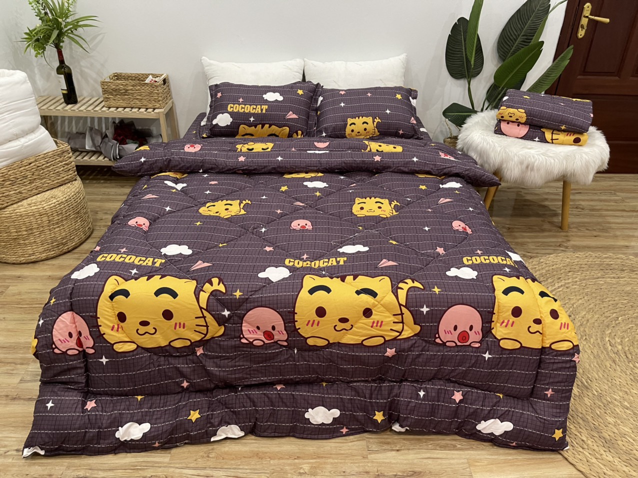 Bộ Chăn Ga Gối Chần Phao 5 Món Hổ Con
