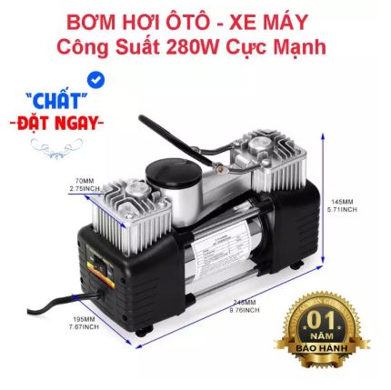 [ Bơm 2 Xi Lanh ] Bơm lốp xe hơi ô tô 12V - 220V - xe máy - xe đạp, mã lực lớn 12V - 220V MINI công suất lớn, Lõi đồng nguyên chất, đồng hồ cơ hiển thị áp suất, Phù hợp các dòng xe 4-5-7 chỗ, bán tải, xe tải nhỏ, BH 1 ĐỔI 1