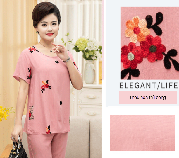 Bộ đồ trung niên nữ chất đũi đẹp B83 - Đồ bộ cho mẹ, cho bà Quần áo thun kiểu thời trang mùa hè cho người lớn tuổi - Bộ ngủ trung tuổi U40 U50 U60 U70 mặc nhà Bigsize, cỡ lớn, người mập giá rẻ