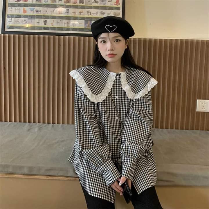 Áo sơ mi cổ 2 tầng phối ren tiểu thư