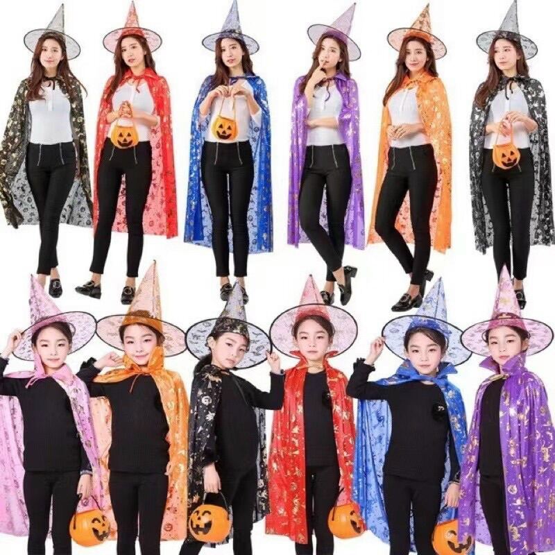 Set nón và áo choàng phù thuỷ halloween loại rẻ cho bé