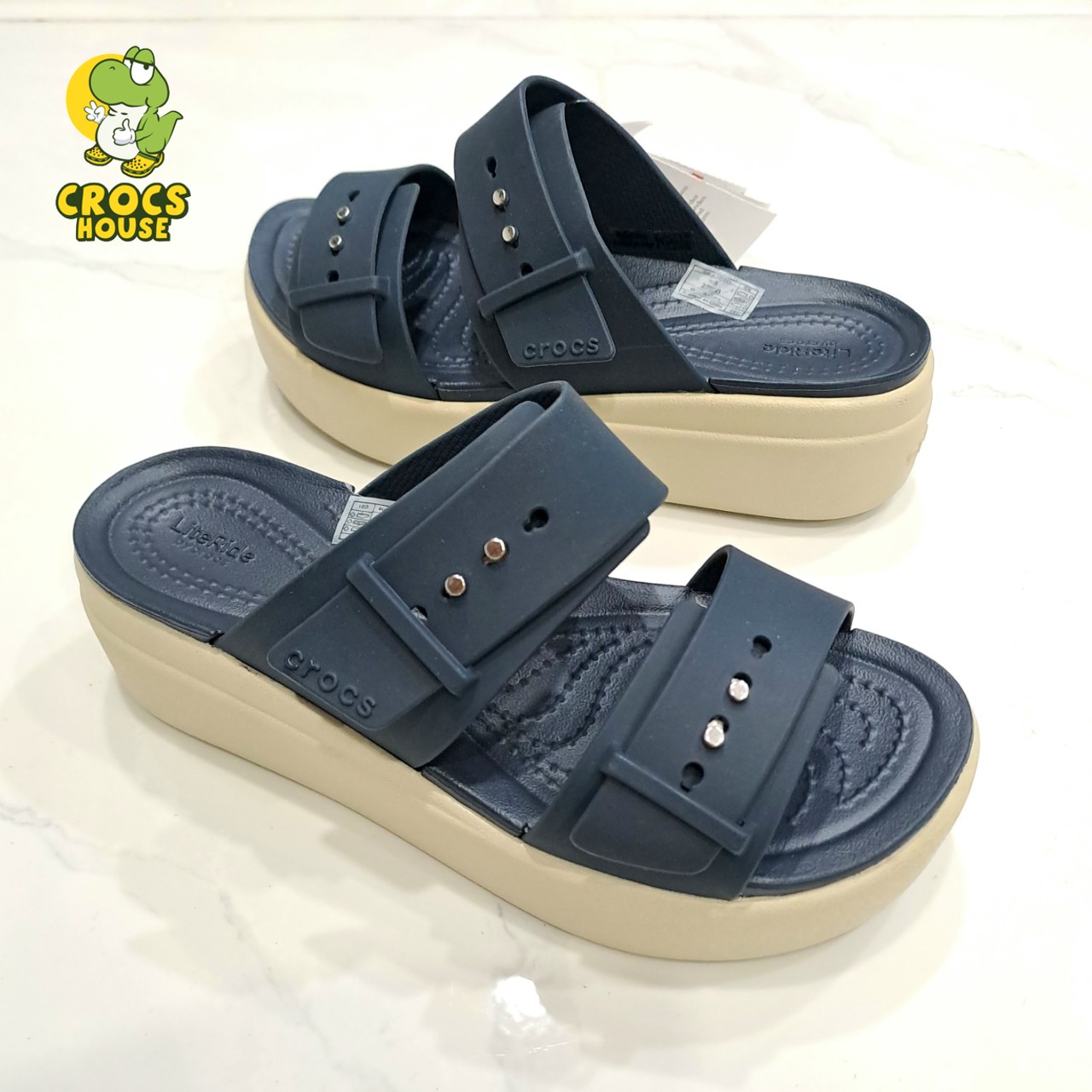 (Real photo) sandals Crocs Đế high 5 stool Brooklyn mid wedge version 2 multi-color, sandals straps buttoned Brooklyn-Crocs House