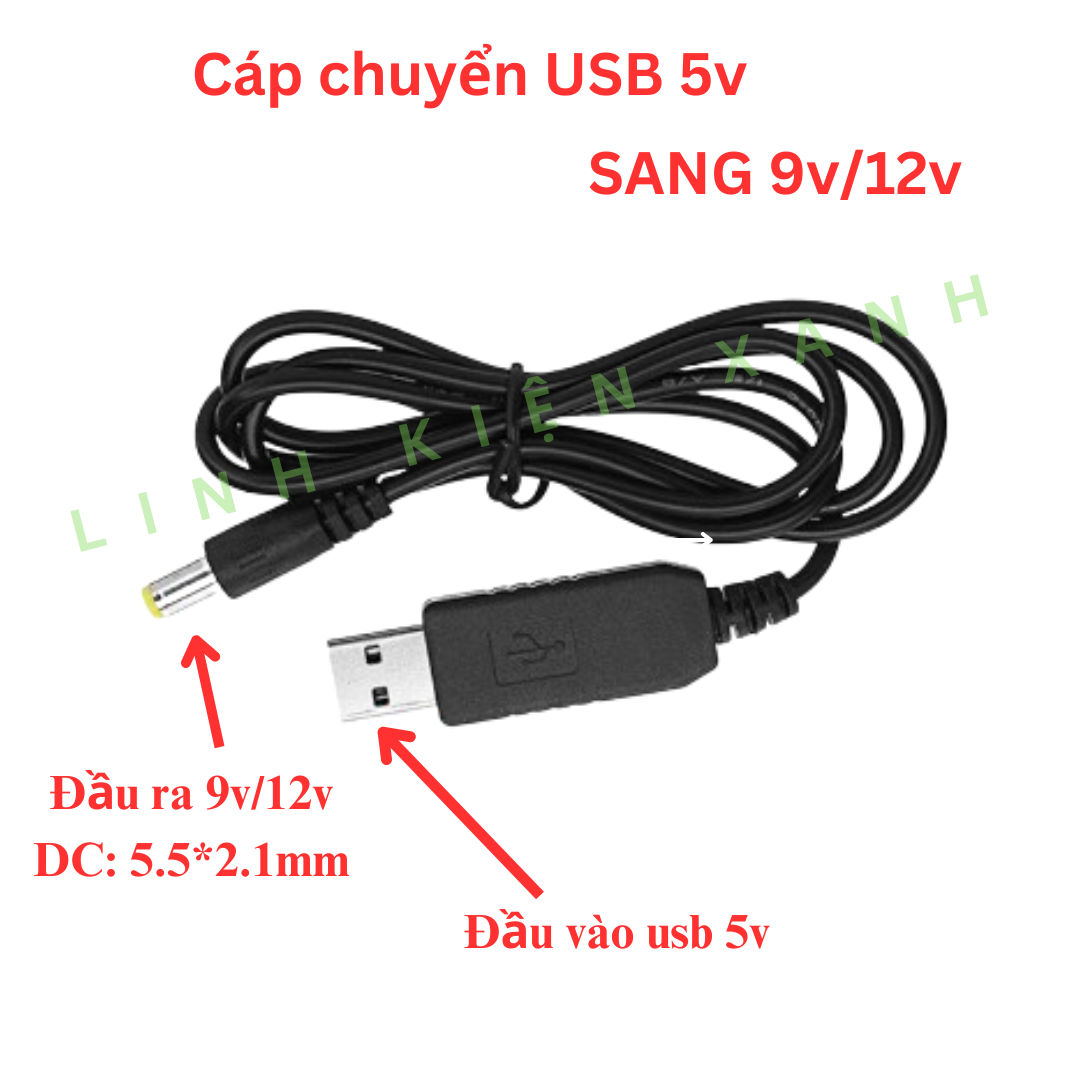 Cáp chuyển đổi điện áp 5v sang 9V hoặc 12V (dùng cho modem Wifi - Cúp điện vẫn có Wifi)