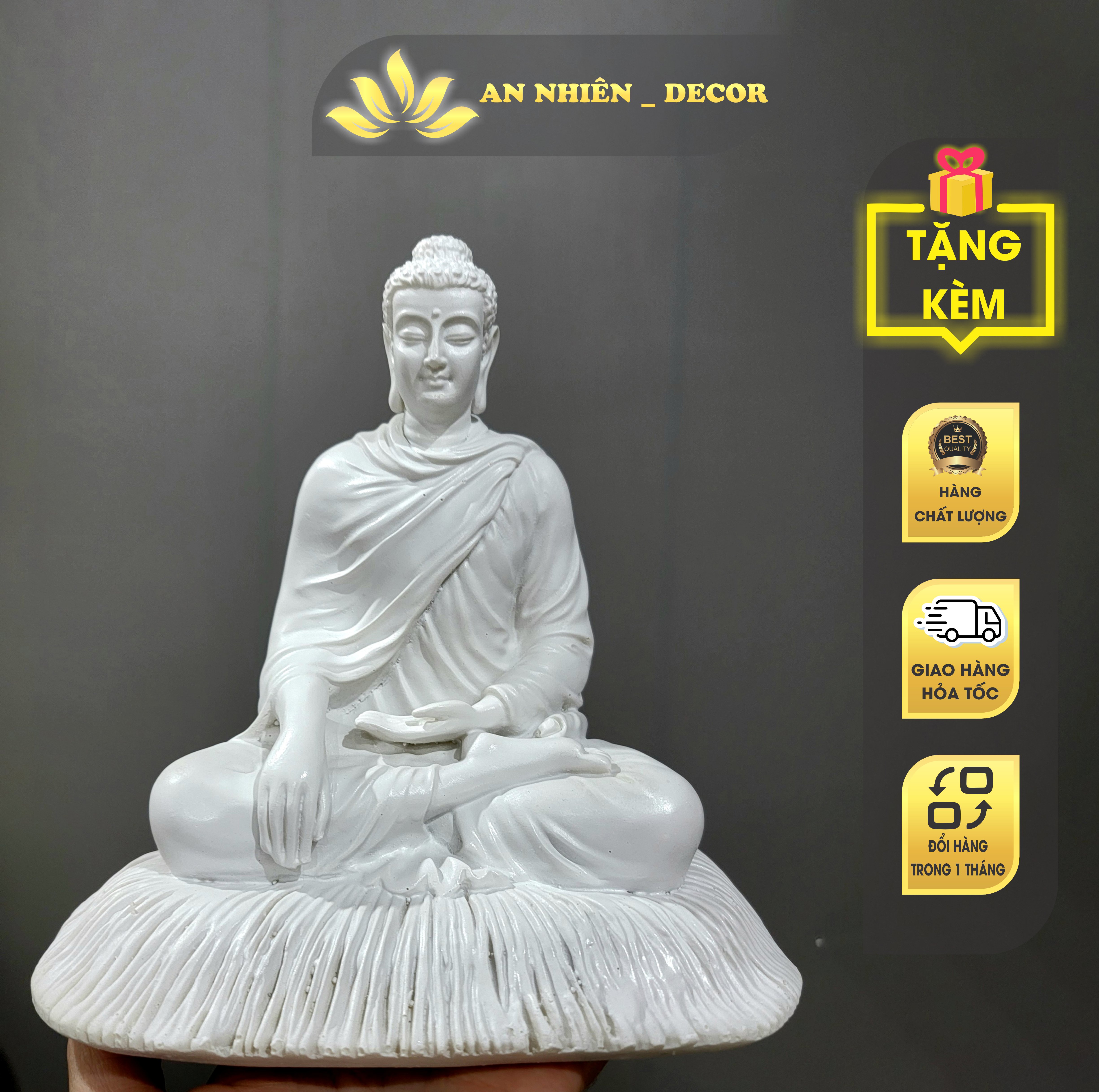 Tượng Phật Thích Ca 20cm - Chất Liệu Bột Đá, Sắc Nét