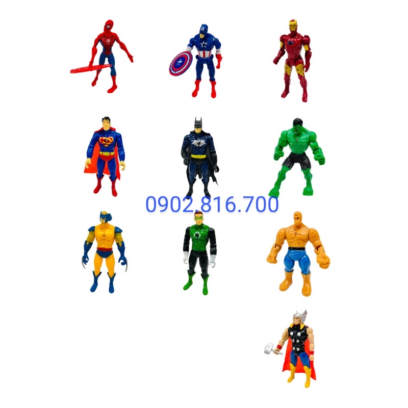 Vỉ đồ chơi mô hình biệt đội 10 siêu anh hùng avenger siêu nhân nhện batman superman khổng lồ xanh hulk american