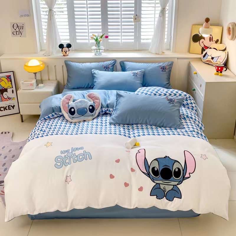 Set 5 món vỏ chăn ga gối phi lụa mickey mouse hàng nhập khẩu