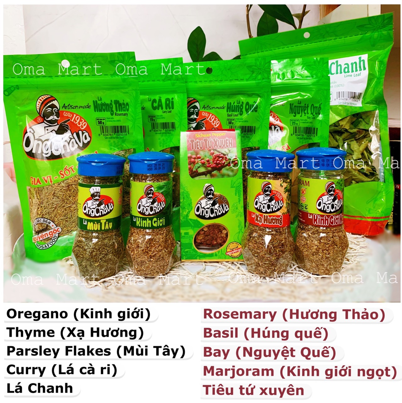Gia vị thơm Ông Chà Và (hương thảo, kinh giới, xạ hương...)