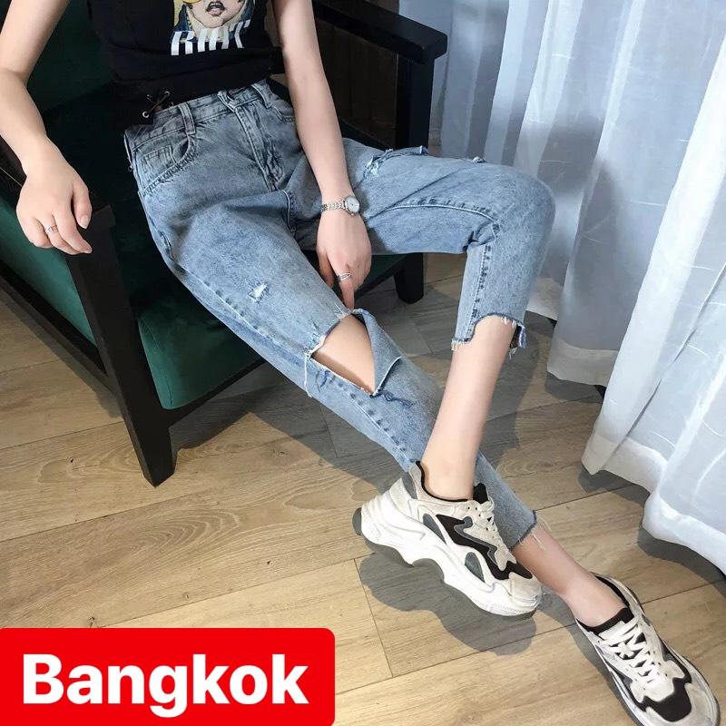 QUẦN JEAN BAGGY NỮ XANH RÁCH CHẤT BÒ LƯNG CAO NÂNG MÔNG TREND MỚI THÁI LAN BK 01 - BANGKOK FASHION