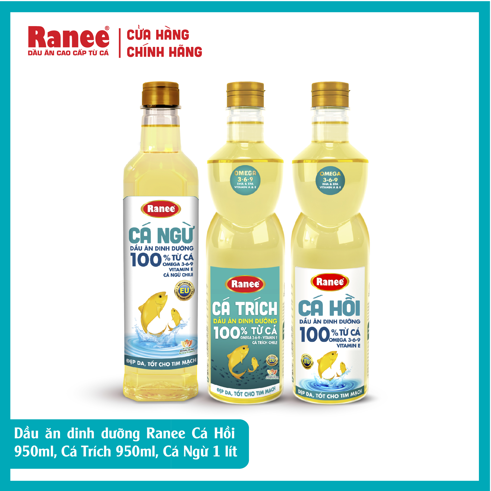 Combo 3 chai dầu ăn dinh dưỡng bao gồm Ranee CÁ HỒI 950ml