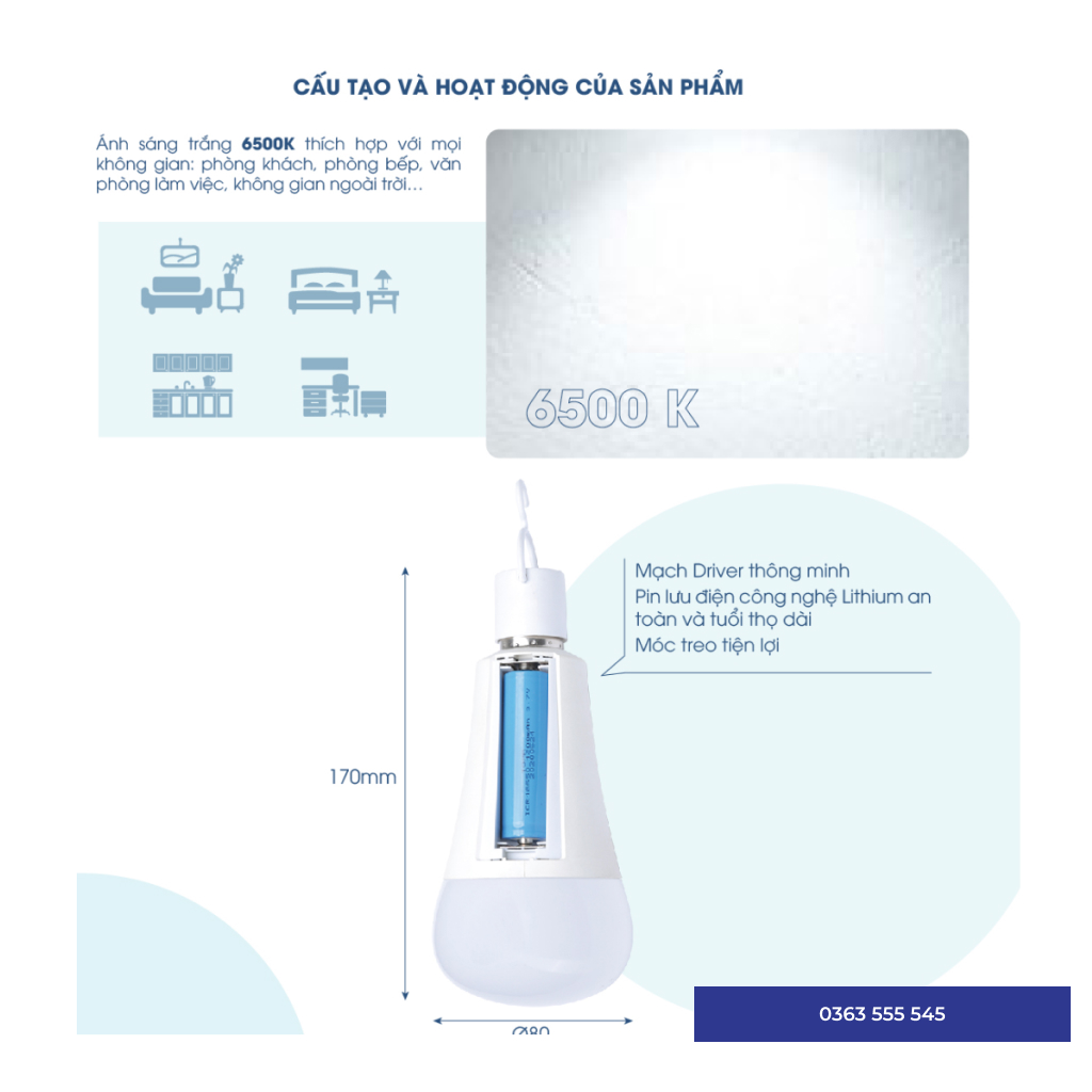 Đèn LED Bulb tích điện 9W Rạng Đông A80.KC/9W