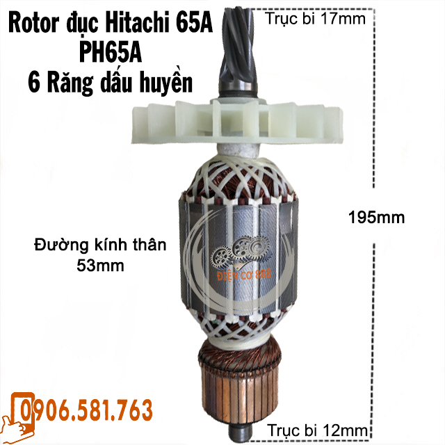 Rotor đục total th215456 6 răng thân 53mm dài 195mm 220v - tặng chổi than