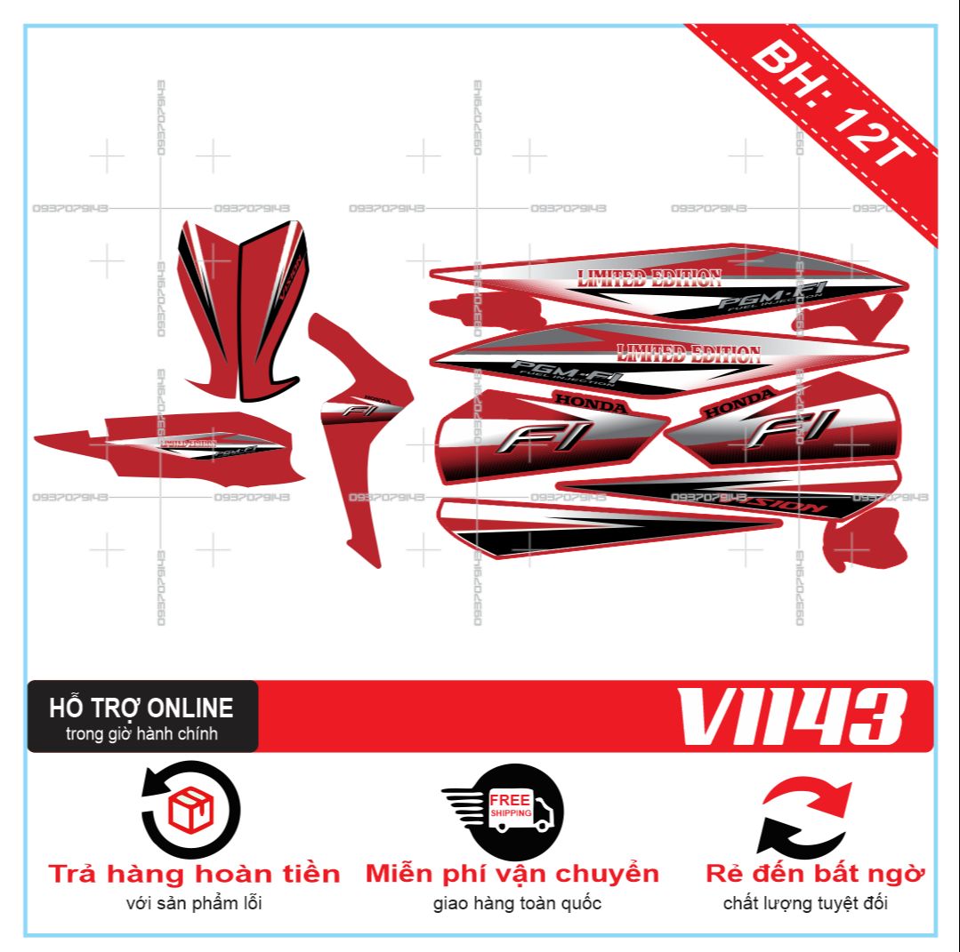 TEM XE VISION 2016, TEM RỜI VISION 2016 DÁN XE ĐỎ 1143