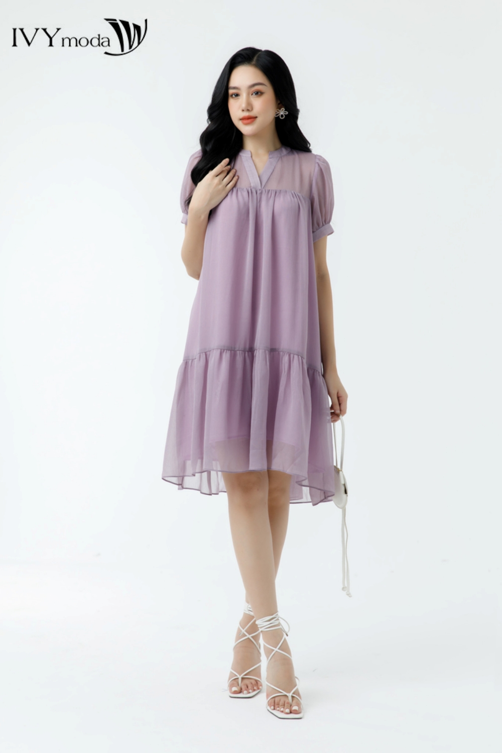 Đầm lụa 2 lớp cổ V IVY moda MS 48B9206