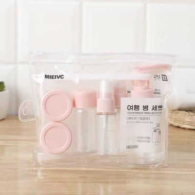 Bộ chiết mỹ phẩm du lịch 7 món tiện lợi thiết kế nhỏ gọn với nắp đậy khít có van chặn chắc chắn chất liệu nhựa trong suốt bền đẹp chống va đập tốt