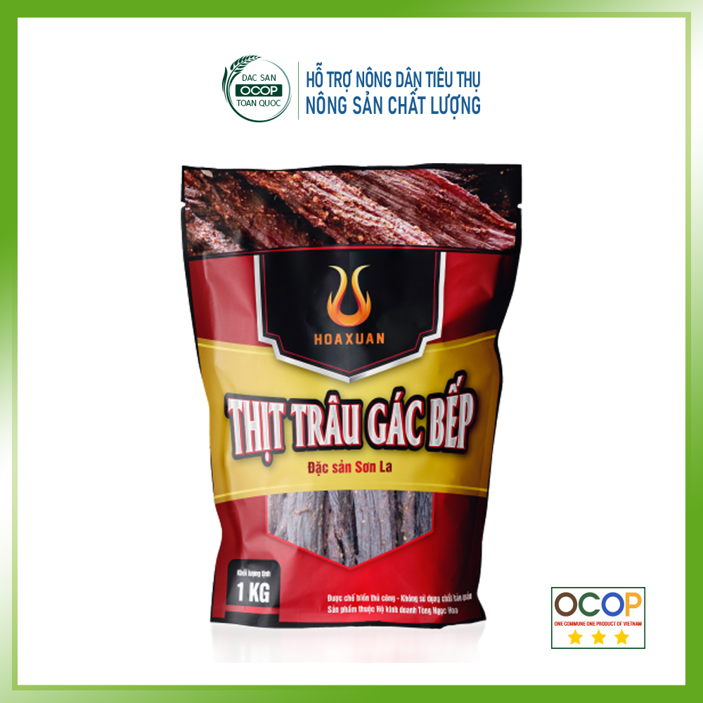 1kg thịt trâu gác bếp, đặc sản sơn la, sản phẩm ocop 3 sao