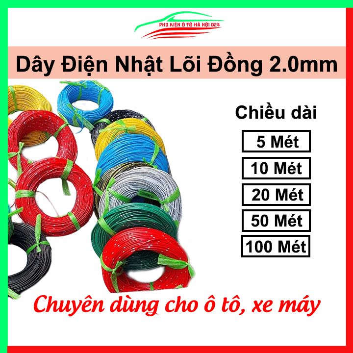 Dây điện đơn nhật 2mm lõi đồng nhiều sợi chuyên dụng cho ô tô xe máy, chịu nhiệt, chịu độ ẩm tốt
