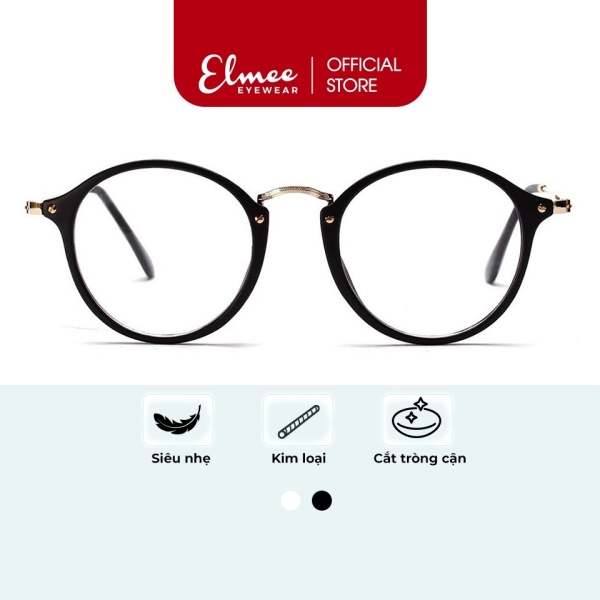 Giá bán Mắt kính tròn nữ đẹp Elmee E207 hợp với mọi khuôn mặt gọng kính cận kim loại màu đen