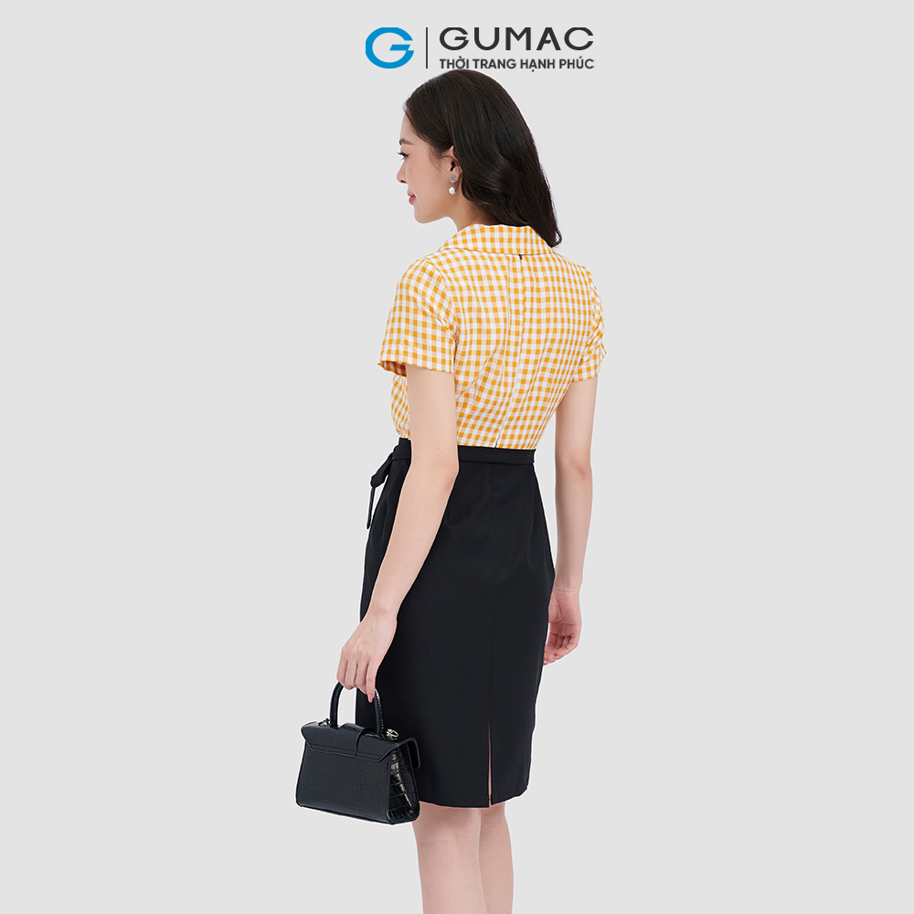 [15 - 17.5 | TẶNG QUÀ đơn từ 499K] Đầm caro phối nút thời trang GUMAC DC10071