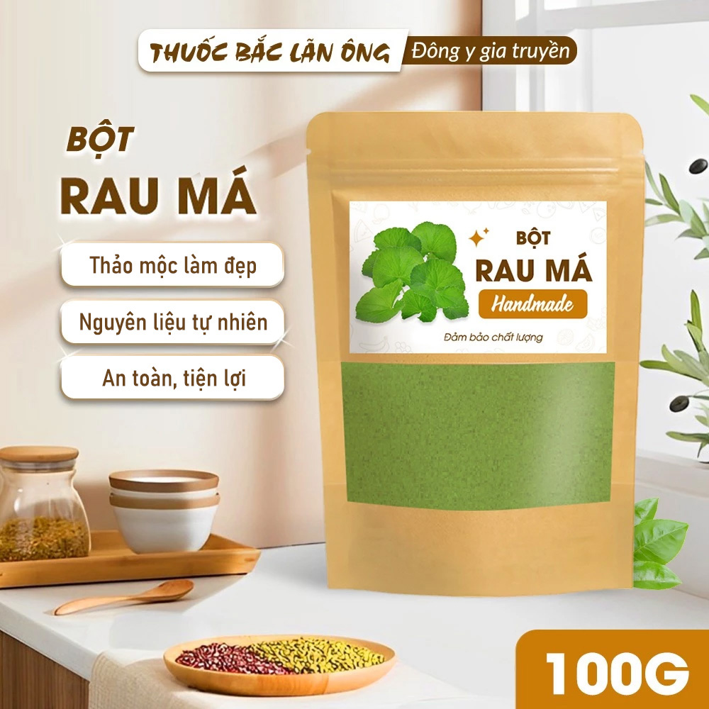 Bột rau má sấy lạnh 100g, nguyên chất, thơm mịn, bột pha uống detox, thanh lọc cơ thể - Lãn Ông
