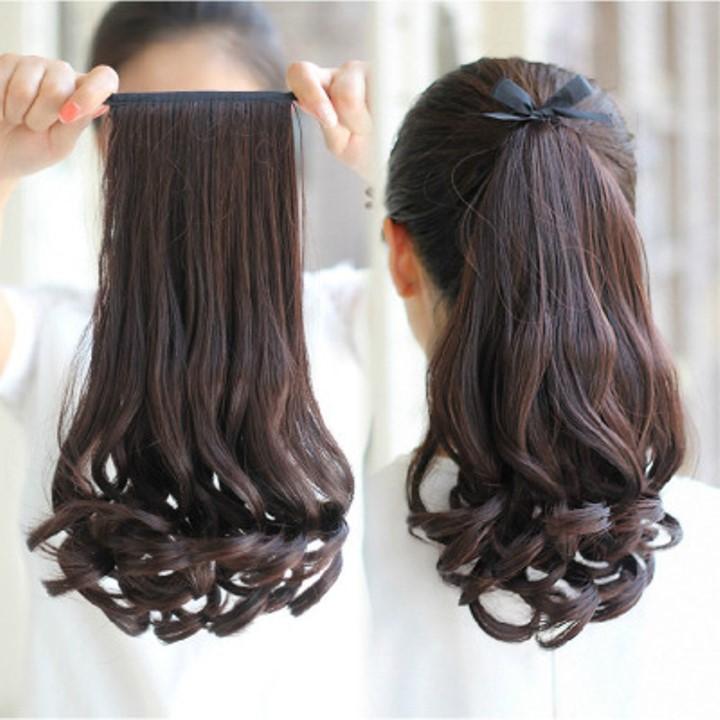 TÓC GIẢ CỘT XOĂN DÀI 40CM MÀU ĐEN TỰ NHIÊN