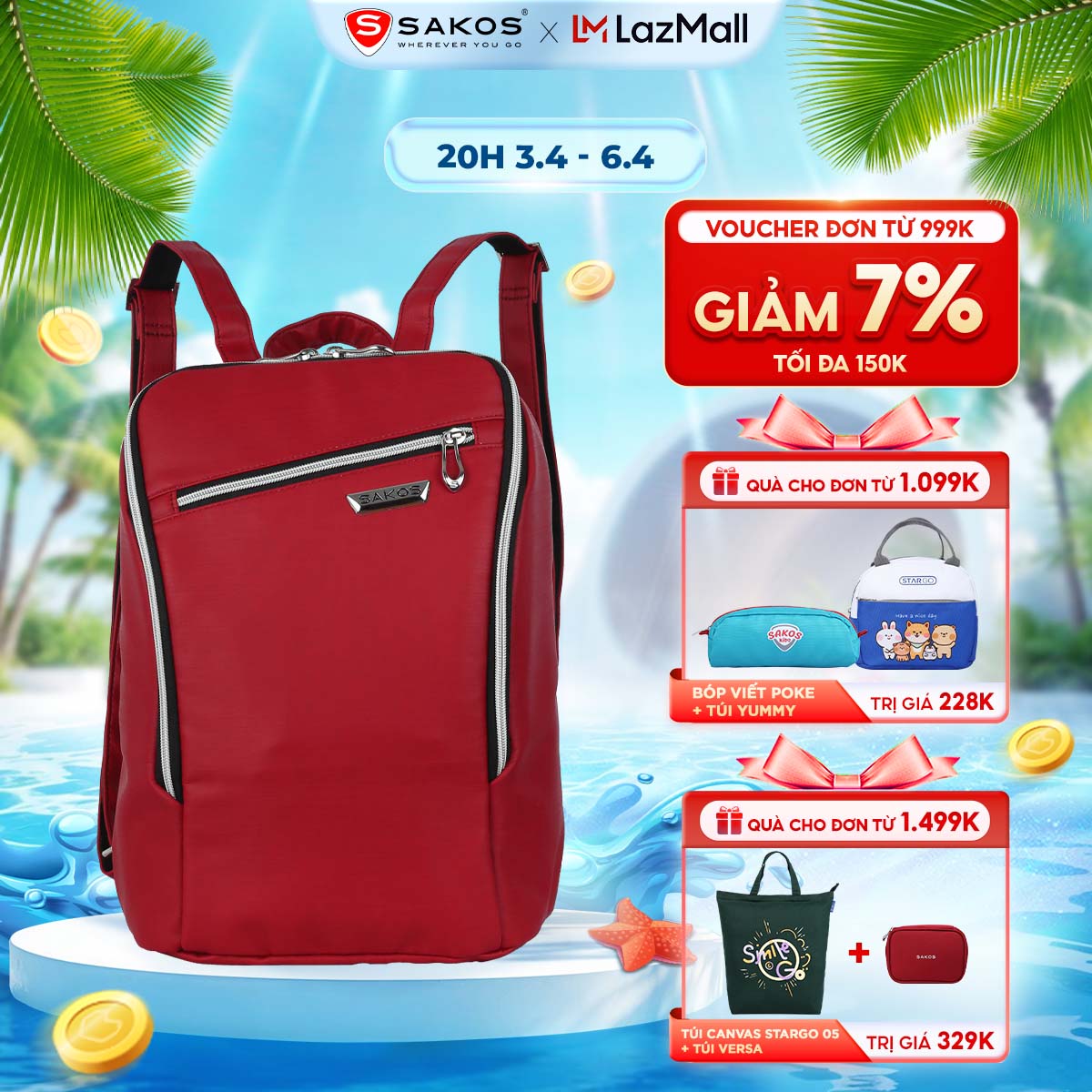 Balo nữ siêu nhẹ cao cấp SAKOS XAVIA - Chất liệu Polyester cao cấp, Có tính trượt nước tốt, Mềm mại và Bền chắc.