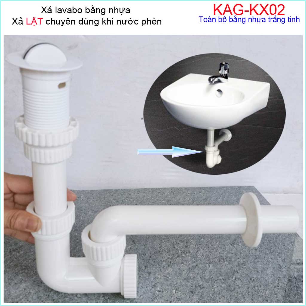 Xả lavabo Kace trọn bộ, bộ xả lavabo cho chậu rửa mặt sứ KAG-KX02 nhựa tốt giá tốt siêu bền dùng cho nước phèn vùng biển
