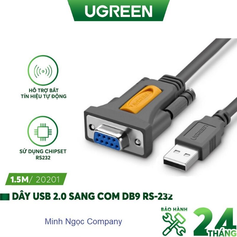 Cáp chuyển đổi usb sang com db9 rs232 dài 1,5m ugreen 20201 cr104 - hàng