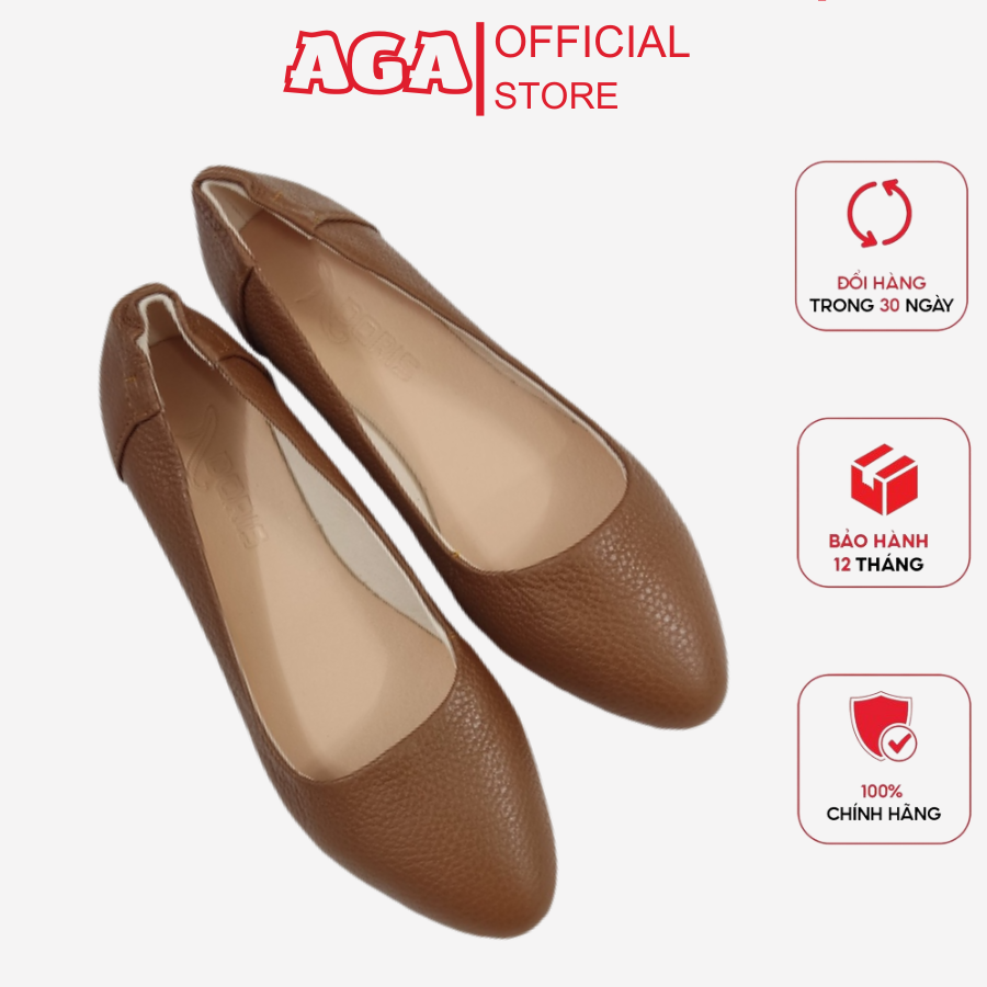 Giày Búp Bê Nữ Da Thật Êm Chân Mũi Nhọn Trơn AGA A010