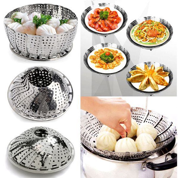 Vỉ Xửng Hấp Inox Xòe 3 Chân Cao Cấp Có Thể Bung Gập Dễ Dàng Tiện Lợi Phù Hợp Hầu Hết Các Loại Nồi, Xửng, Vỉ Hấp Inox Thông Minh Thay đổi được Kích Cỡ