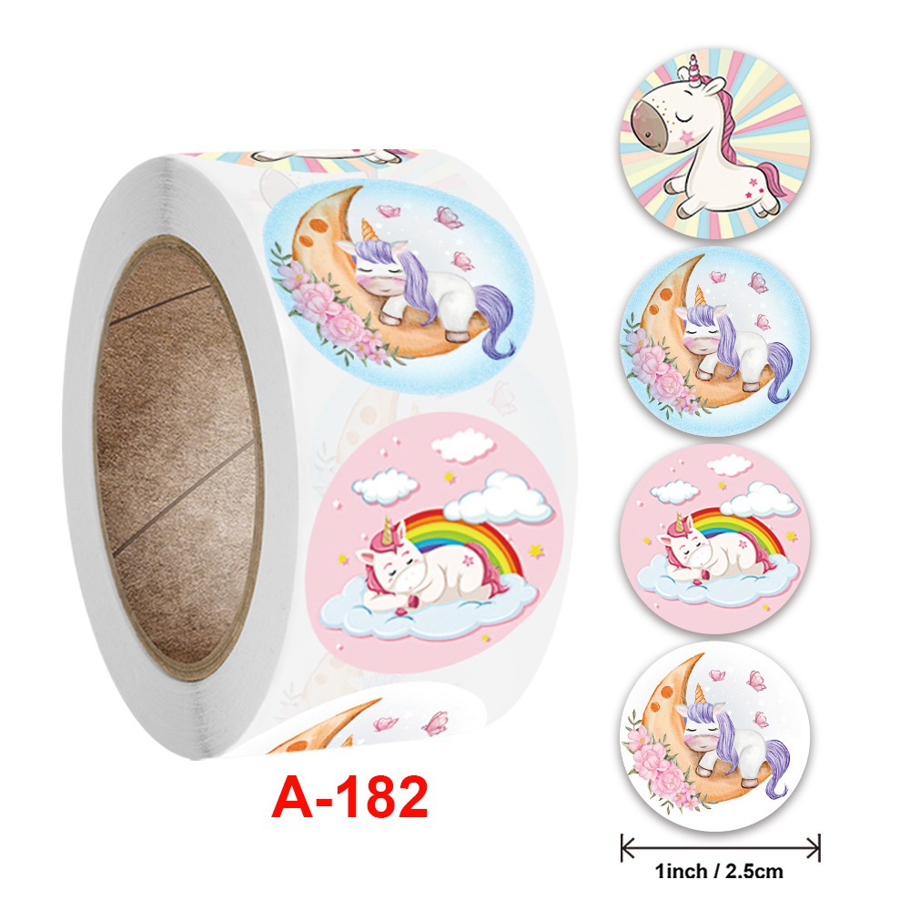 Cuộn 500 tem Sticker Hình Kỳ Lân Dễ Thương - 2.5cm