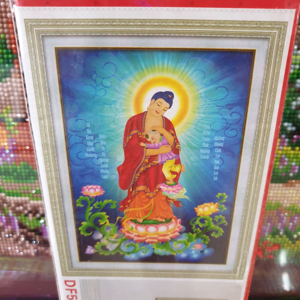 Tranh Đính Đá PHẬT (ĐÁ ABC CAO CẤP). Kích Thước: 75cm x 55cm