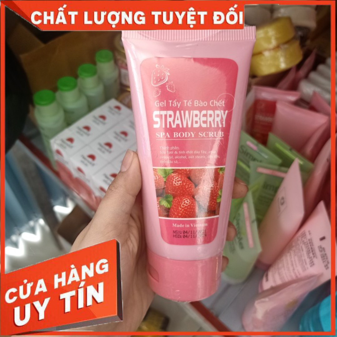 Gel Tẩy Tế Bào Chết Strawberry Dâu Tây 250g Trắng Mịn Da , Se Khít Chân Lông , Bật Tone Da