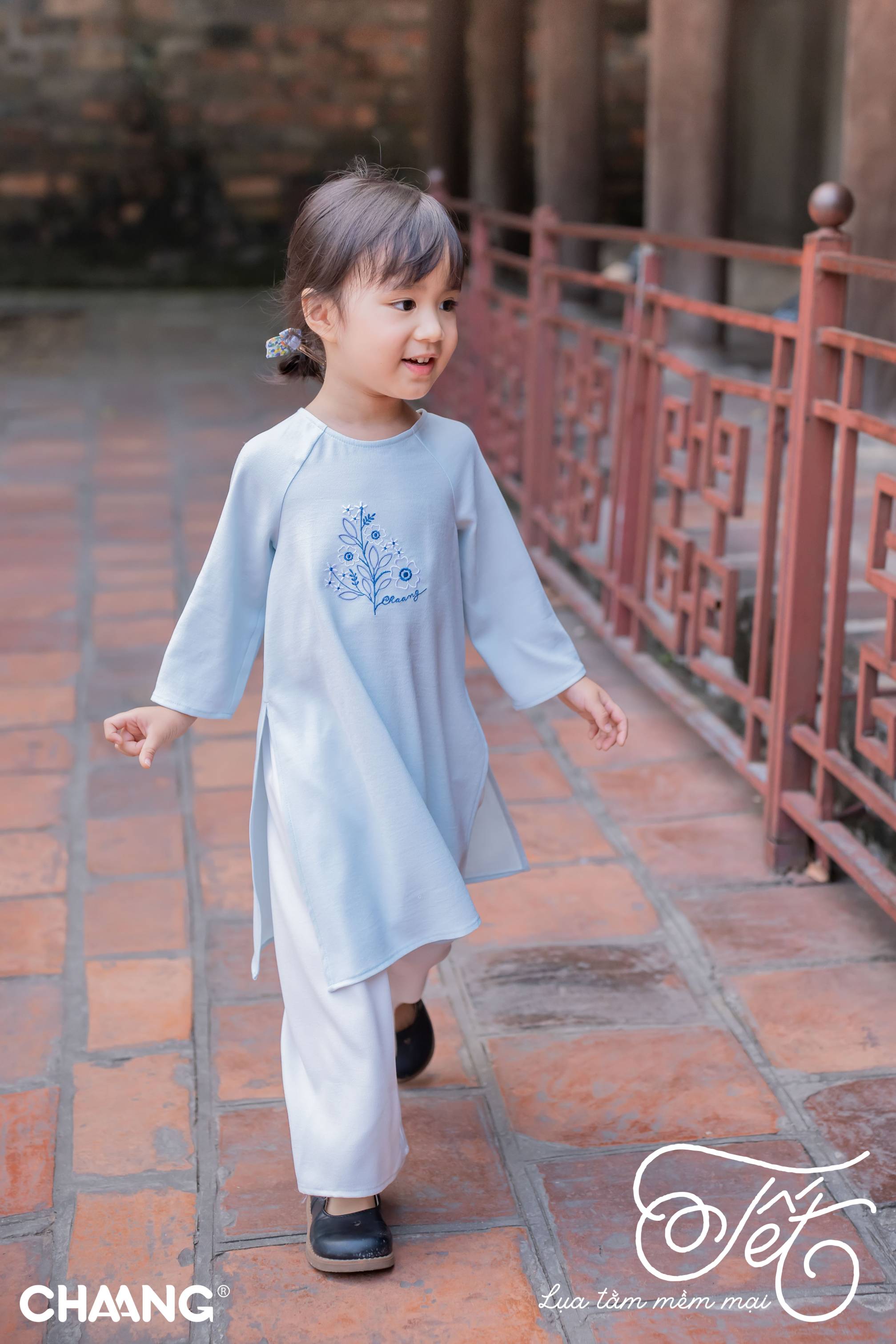 [CHAANG] Bộ áo dài bé gái Chaang xanh ngọc