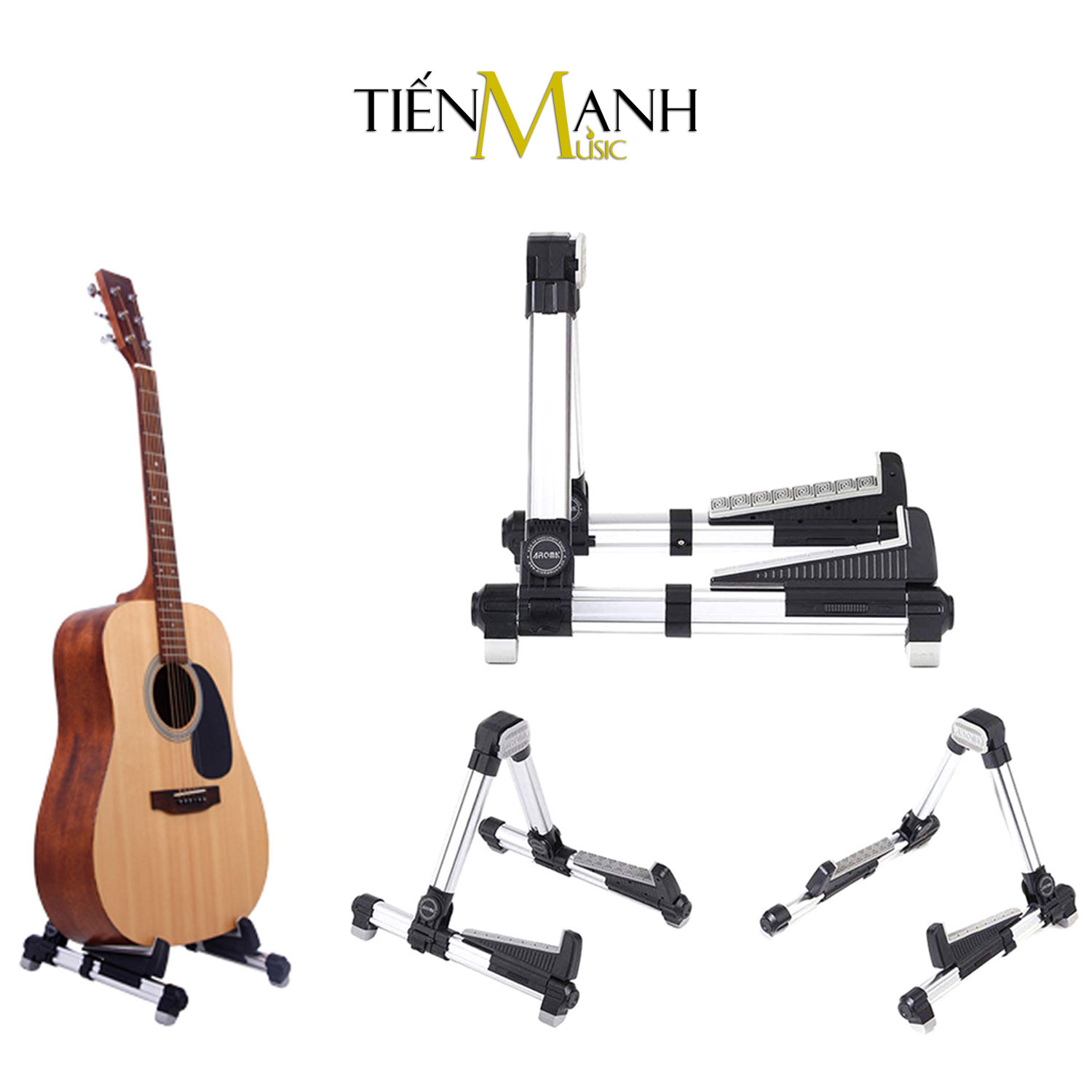 [Chính Hãng] Aroma AGS-08 (Màu Bạc) Giá Để Đàn Guitar, Ukulele, Violin, Mandolin (Loại gấp nhỏ gọn AGS08 Stand - Kệ chân đỡ chữ A cho Ghi-ta Acoustic, Classic, Điện, Electric, Bass)