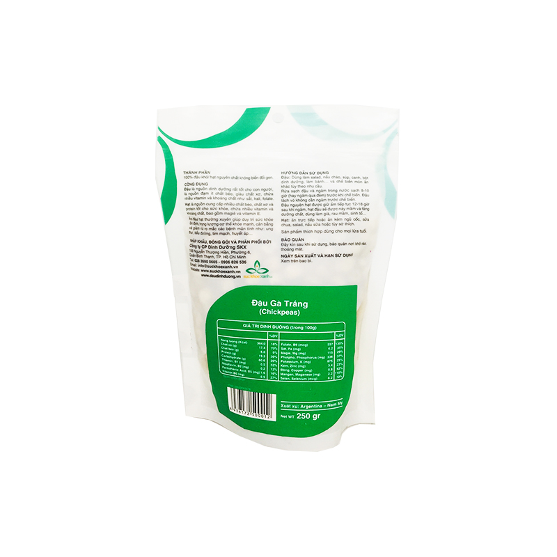 Đậu Gà Trắng Canada 250g Sức Khỏe Xanh - Hạt sạch, thuần tự nhiên - Giàu đạm, chất xơ - Món Chay. Ăn Kiêng